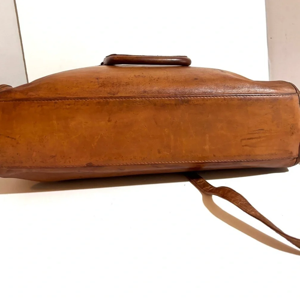 Vintage unisex Brown distressed Leather briefcase work travel Bag